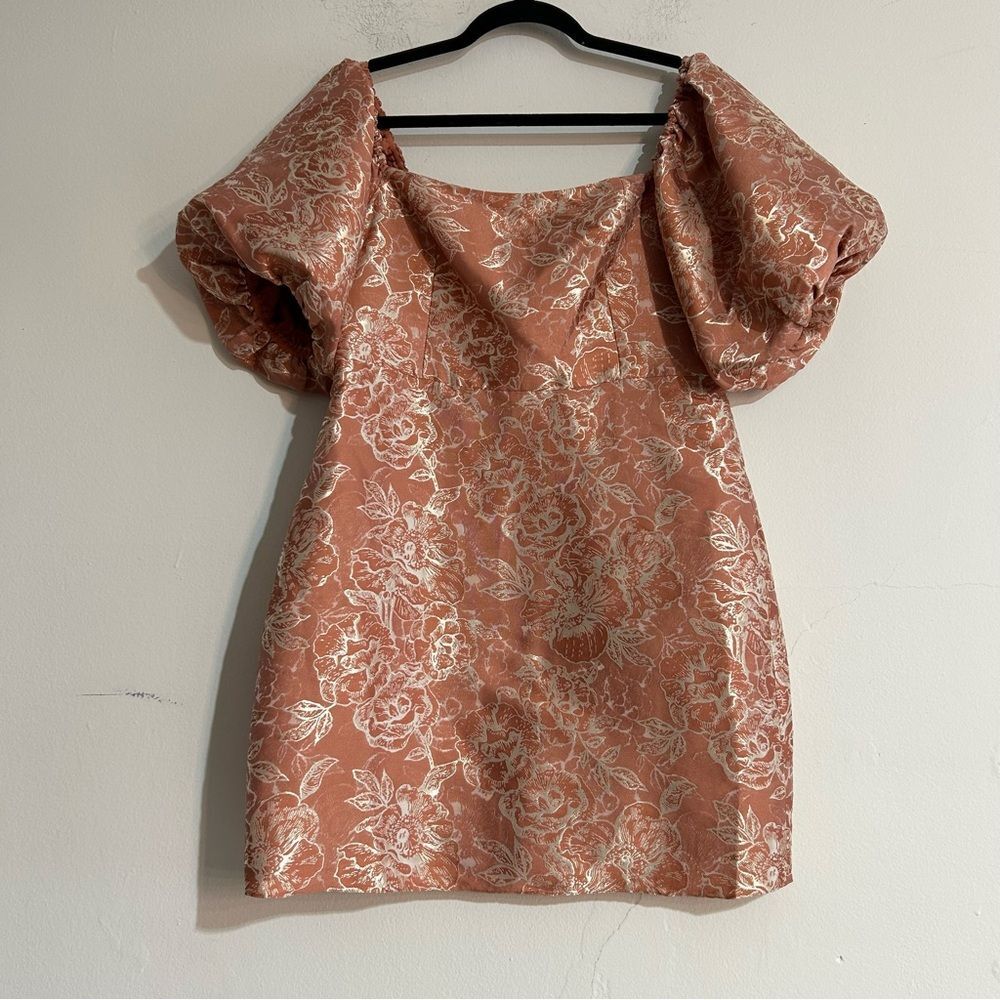 Sachin & Babi Kendal Short Puff Sleeve Metallic Embossed Floral Mini Dress 8